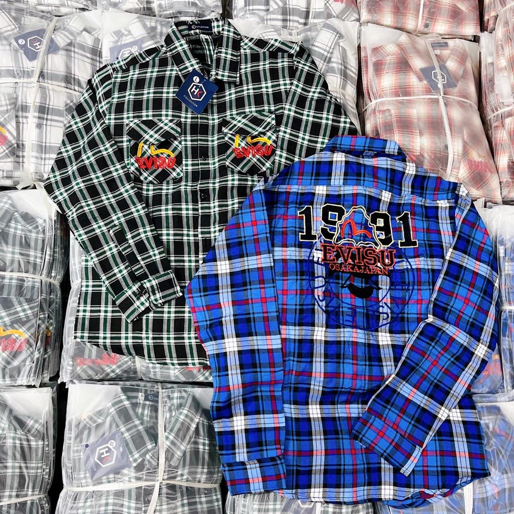 ÁO SƠ MI NAM TAY DÀI KATE LỤA EVISU 1991 HÌNH THÊU HOTREND THỜI TRANG NAM 1986