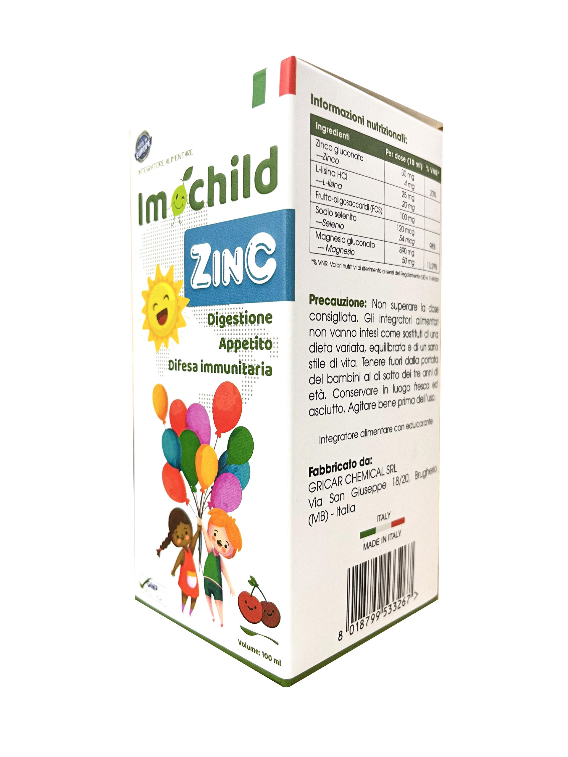 Siro Bổ Sung Kẽm Giúp Trẻ Hấp Thụ Tốt Tăng Sức Đề Kháng Imochild Zinc Nhập Khẩu Ý  ( Chai 100ml )