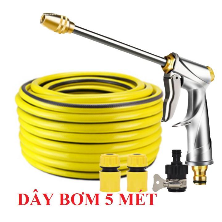 ️ Bộ dây vòi xịt nước rửa xe,tưới cây .tăng áp 3 lần,loại 3m,5m 206701-2 đầu đồng,cút,nối nhựa đen+ tặng mở chai