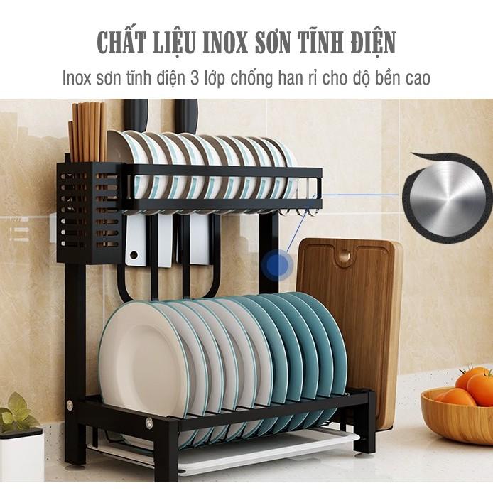 Kệ chén bát- Giá để bát đĩa 2 tầng- Kệ úp bát Chất liệu sơn tĩnh điện chống han gỉ KB06