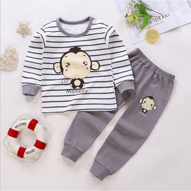 Quần áo thu đông bé trai Đồ ngủ cho bé trai Bộ quần áo thun dài tay cotton màu xanh 7 - 27kg - Me Yeu Con 1102