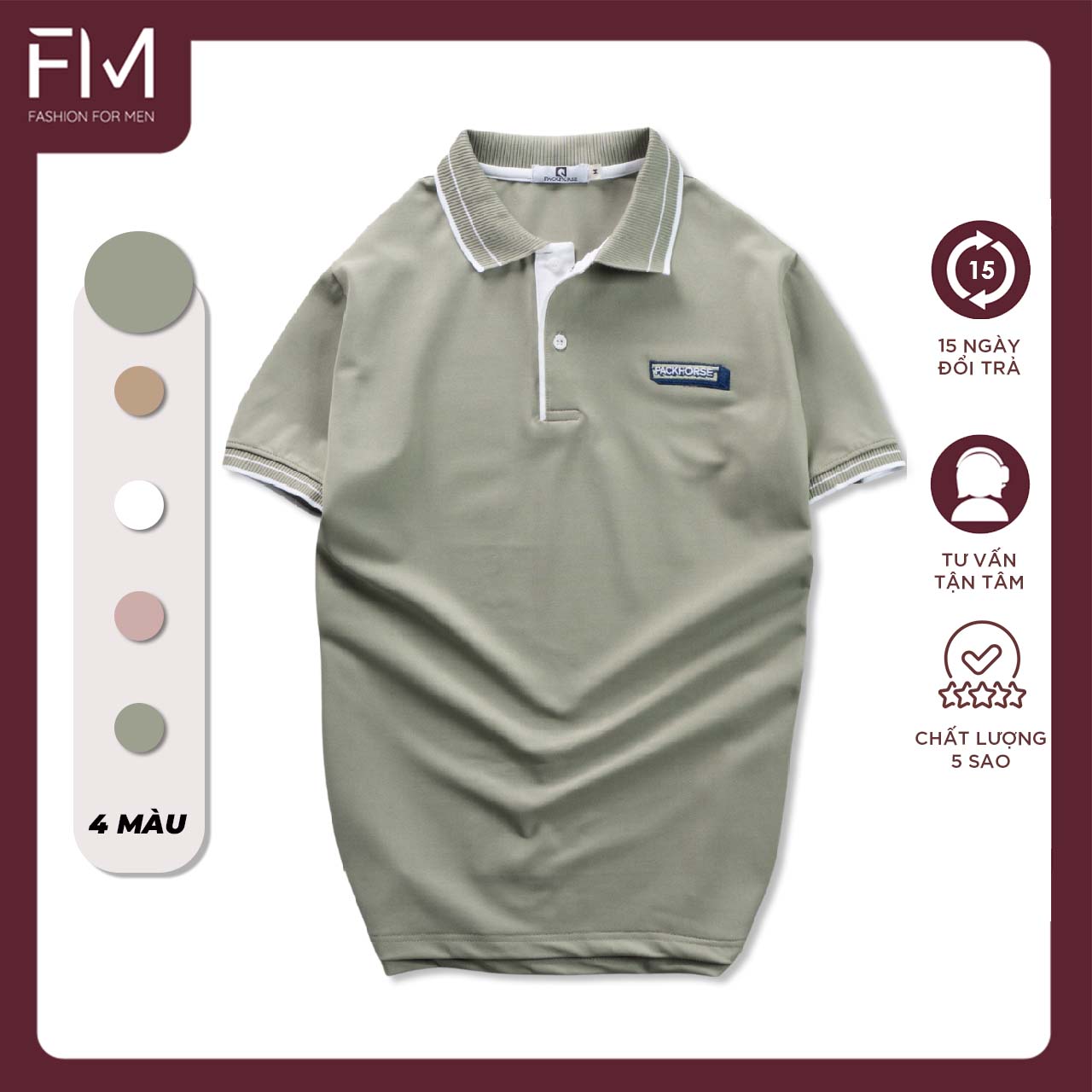 Hình ảnh Áo thun polo, thời trang nam họa tiết thêu PACK H, bo viền phối sọc tinh tế - FORMEN SHOP - FMPS208