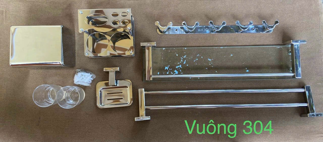 Bộ phụ kiện nhà tắm cao cấp PK-60 vuông chất liệu inox 304 dày 1.5ly sáng bóng bền đẹp