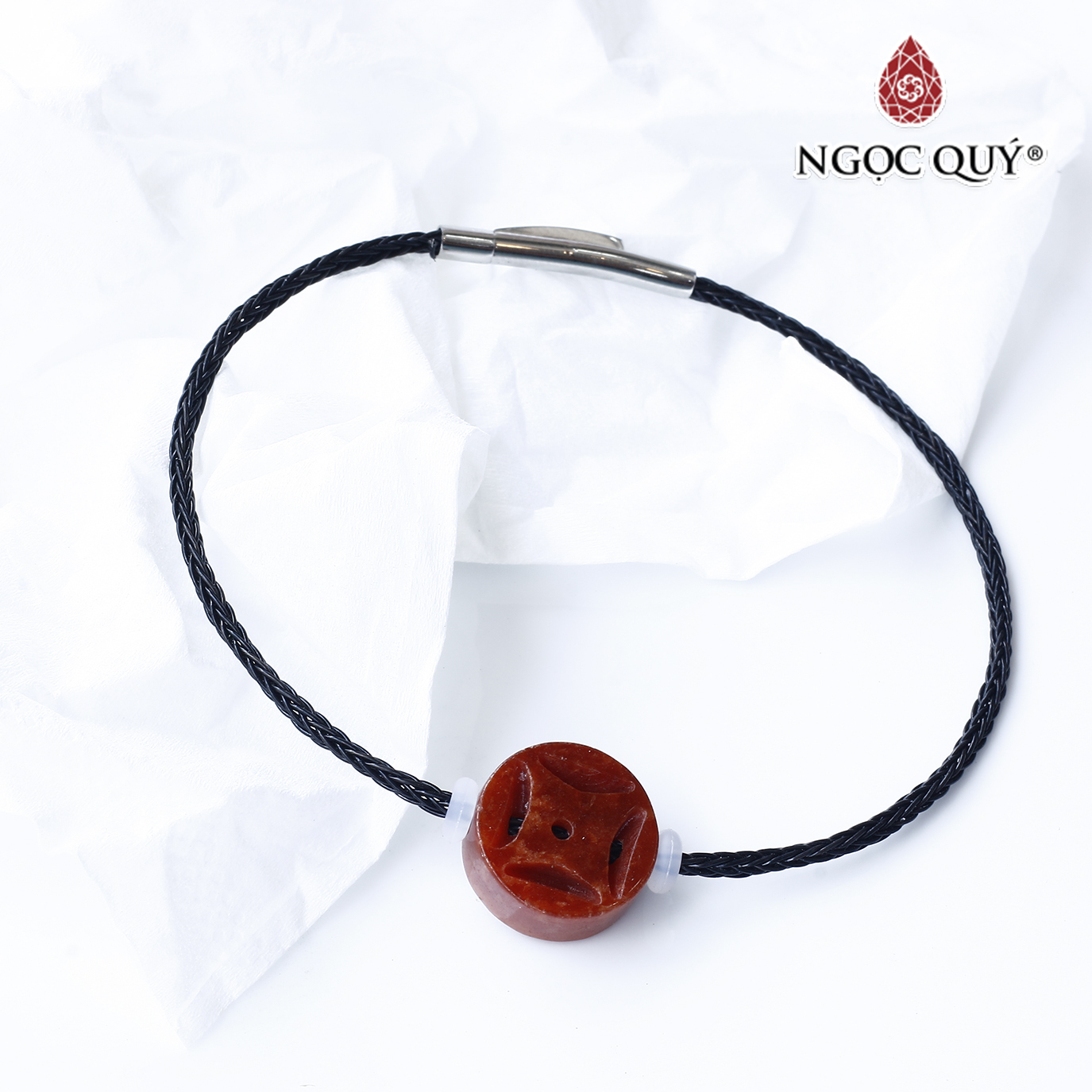Vòng dây thép đồng tiền cẩm thạch huyết mệnh hỏa , thổ - Ngọc Quý Gemstones