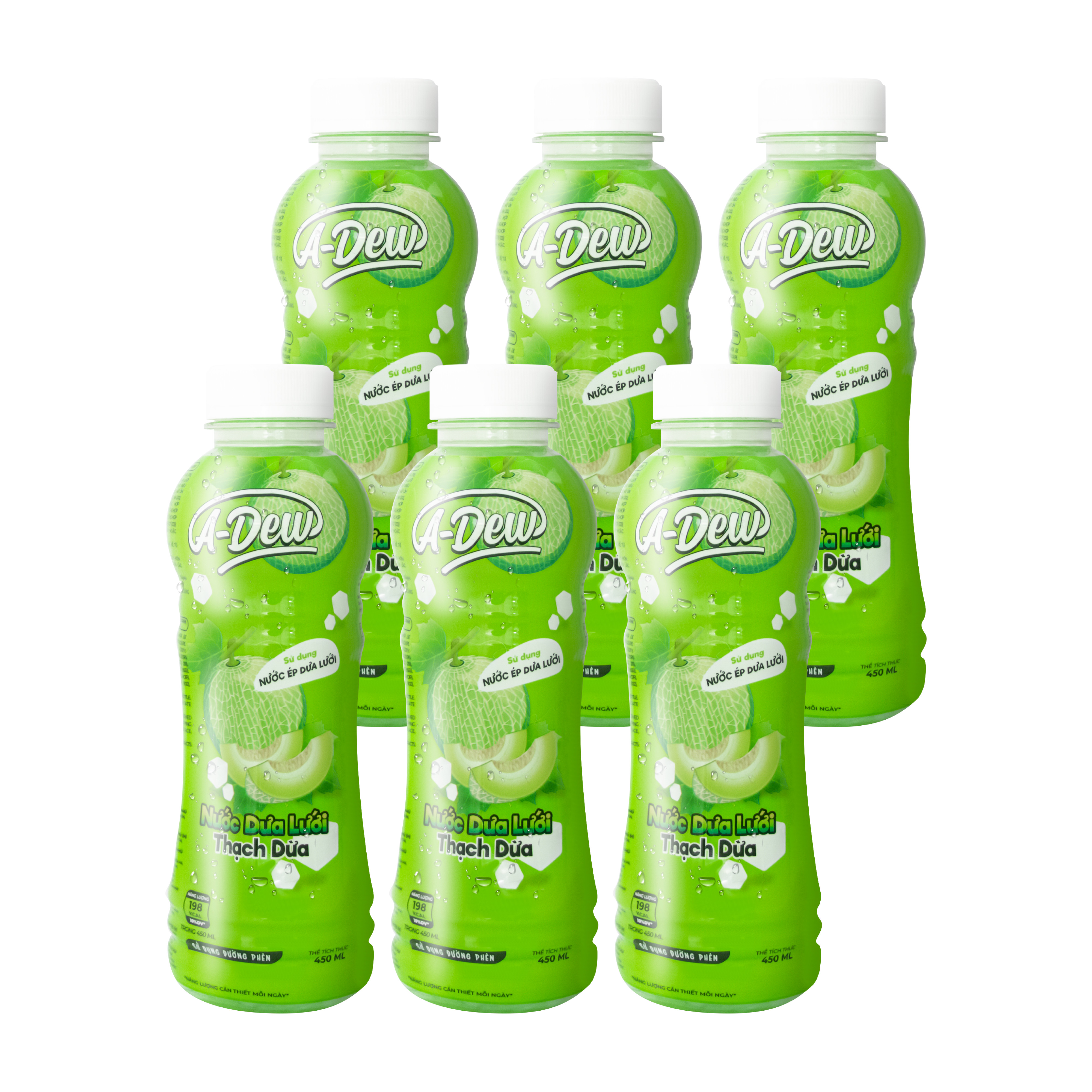 Nước Dưa Lưới Thạch Dừa A-Dew Chai 450ml - Lốc 6 Chai