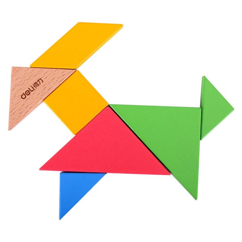 Bộ đồ chơi gỗ lắp ghép xếp hình tam giác tangram puzzle 7 miếng Deli - Đồ chơi giáo dục tư duy trí tuệ cho bé từ 3 tuổi - 74304