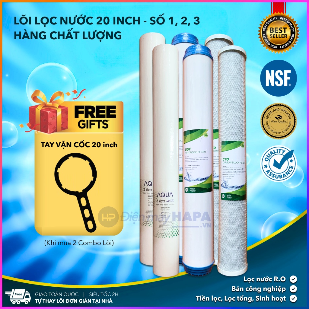 Lõi Lọc 20 inch Số 1-2-3 Cao Cấp PP Plus Sediment OCB GAC UDF CTO CATION - Bộ 3 Lõi Lọc 123 Bán Công Nghiệp 20in - Hàng Chất Lượng - Dùng Cho Máy RO Karofi Sunhouse Kangaroo Daikiosan Toshiba Ava Mutosi Prowatech AquaYaki Aqualife Vithaco ...