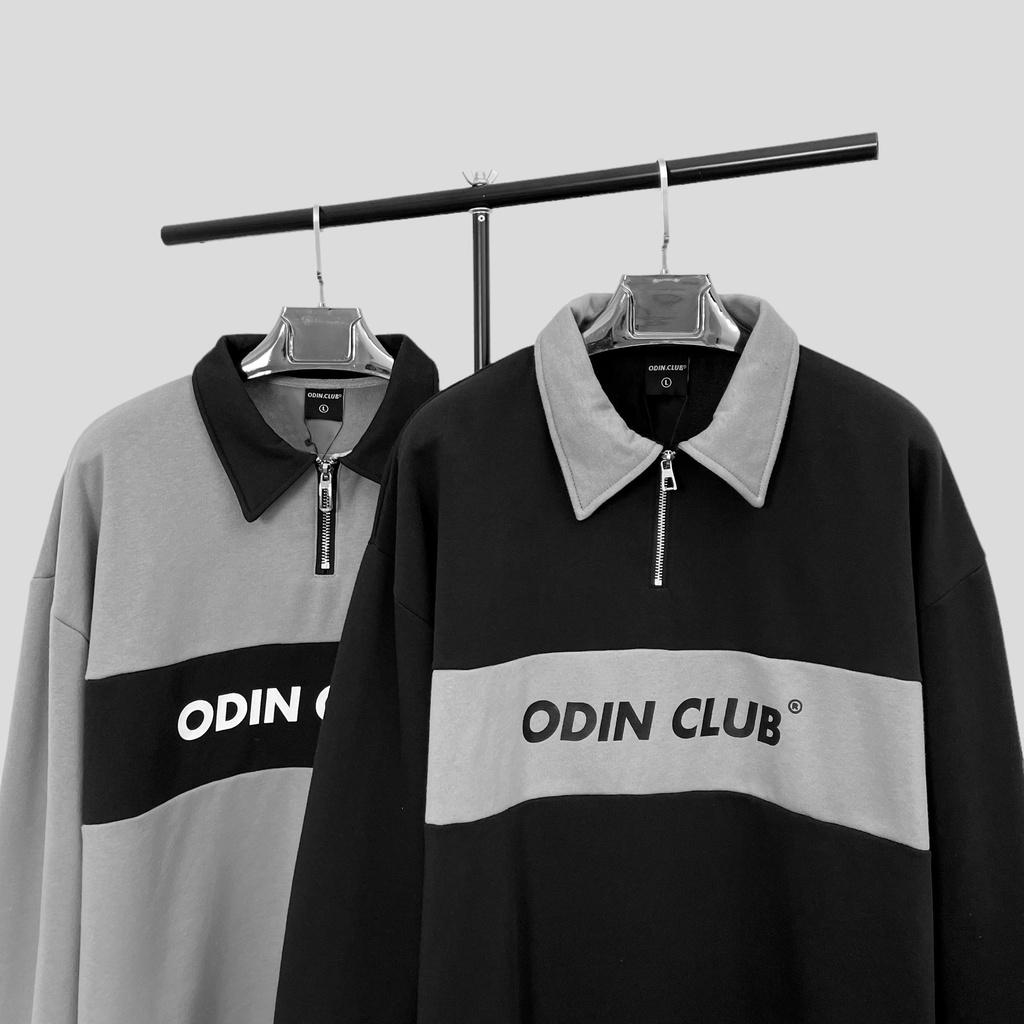 Áo sweater polo oversize ODIN CLUB Gray, Áo Sweater có cổ form rộng nam nữ ODIN, Local Brand ODIN CLUB