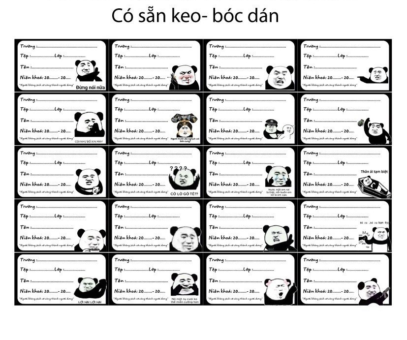 Nhãn vở gấu trúc meme 60 nhãn khác nhau/ nhãn dán gấu trúc cute