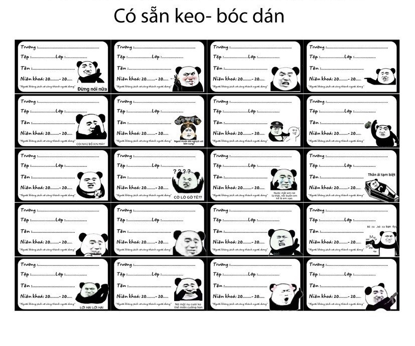 Nhãn vở gấu trúc meme 60 nhãn khác nhau/ nhãn dán gấu trúc cute