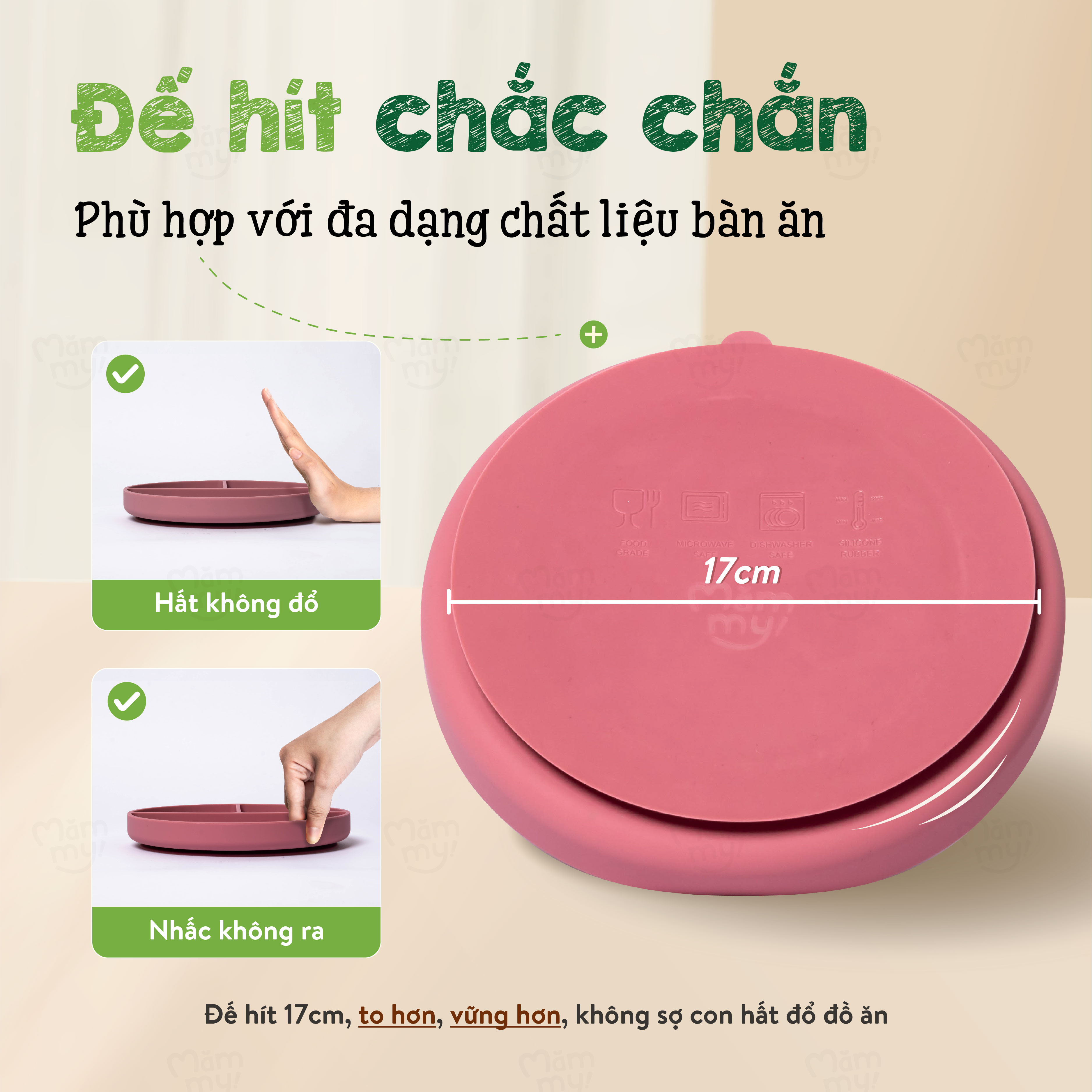 Khay ăn dặm silicon 3 ngăn cao cấp Mămmy Baby Silicone Food Tray Giúp Bé Ăn Dặm Dễ Dàng Với Thiết Kế Đặc Biệt Đế Hít