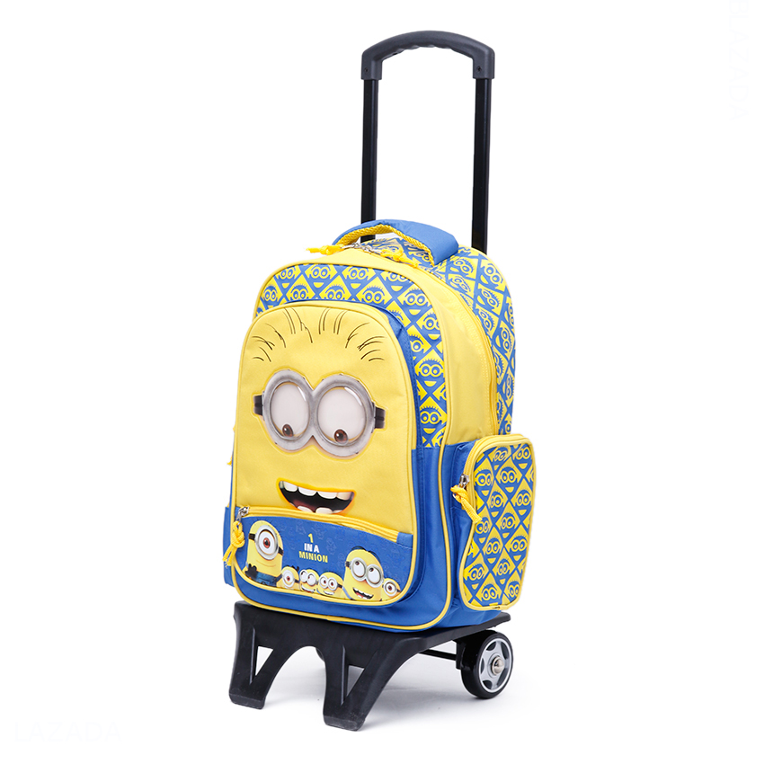 Balo kéo trẻ em 15'' hình Minions với đôi mắt nhúc nhích siêu đáng yêu màu vàng xanh dương dành cho học sinh ,bé trai - BLKMI15VX (35x18x42cm)