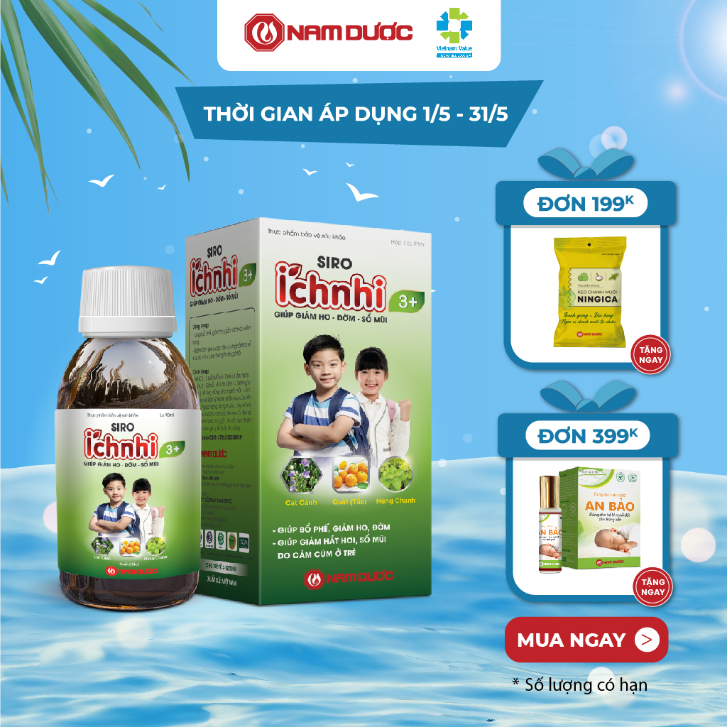 Siro ho cảm Ích Nhi 3+ chai 90ml hỗ trợ giải cảm, giảm ho, tiêu đờm, giảm sổ mũi, phòng cảm lạnh cho bé trên 3 tuổi