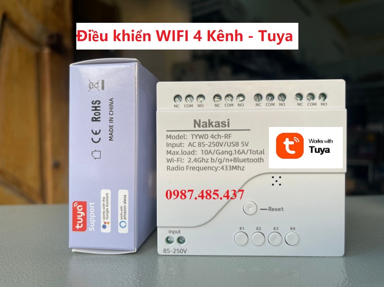 Công tắc thông minh điều khiển qua điện thoại 4 kênh Nakasi - điều khiển wifi 4 cổng