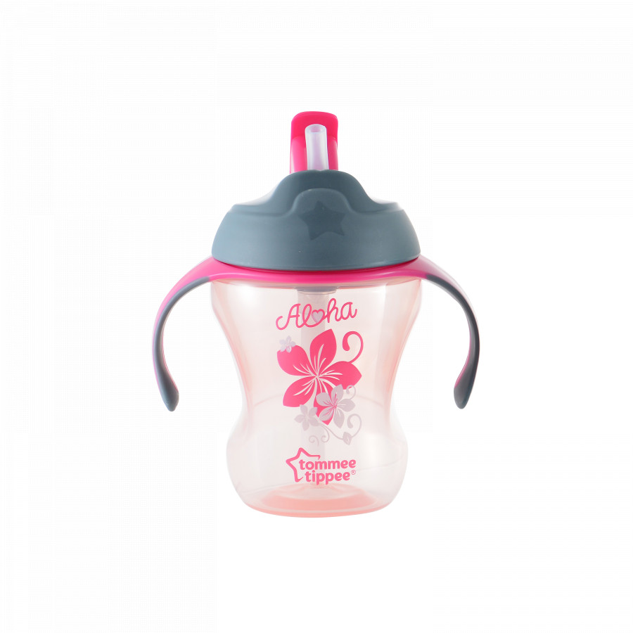 Bình tập uống có ống hút cho bé Tommee Tippee Training Straw 230ml từ 9 tháng - Hồng