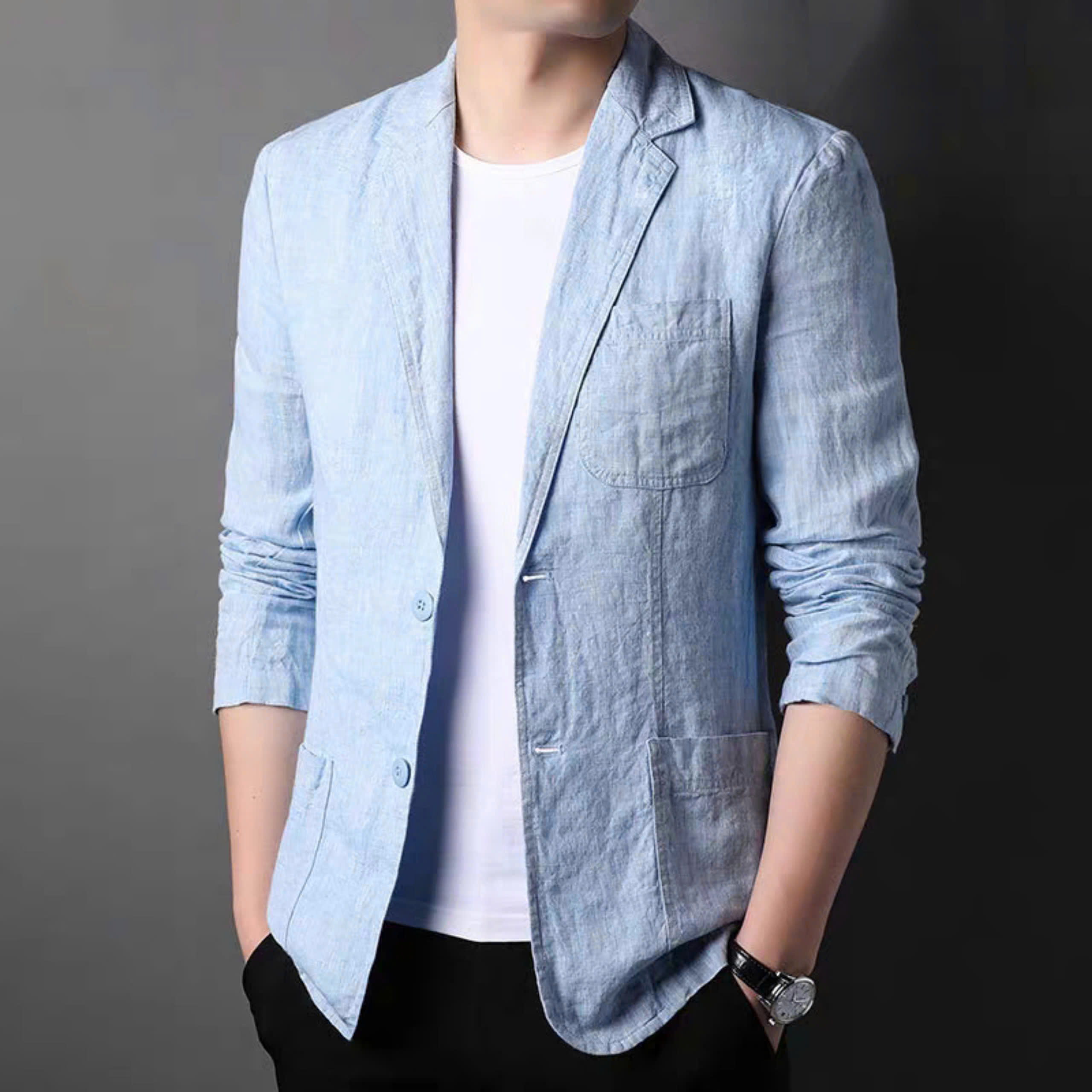 Áo khoác Blazer Linen cho nam form suông dài tay unisex nhiều màu