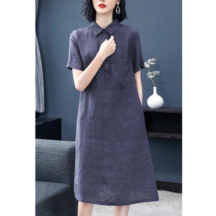 Đầm suông công sở linen cổ đức 2 túi sườn ArcticHunter, thời trang thương hiệu chính hãng
