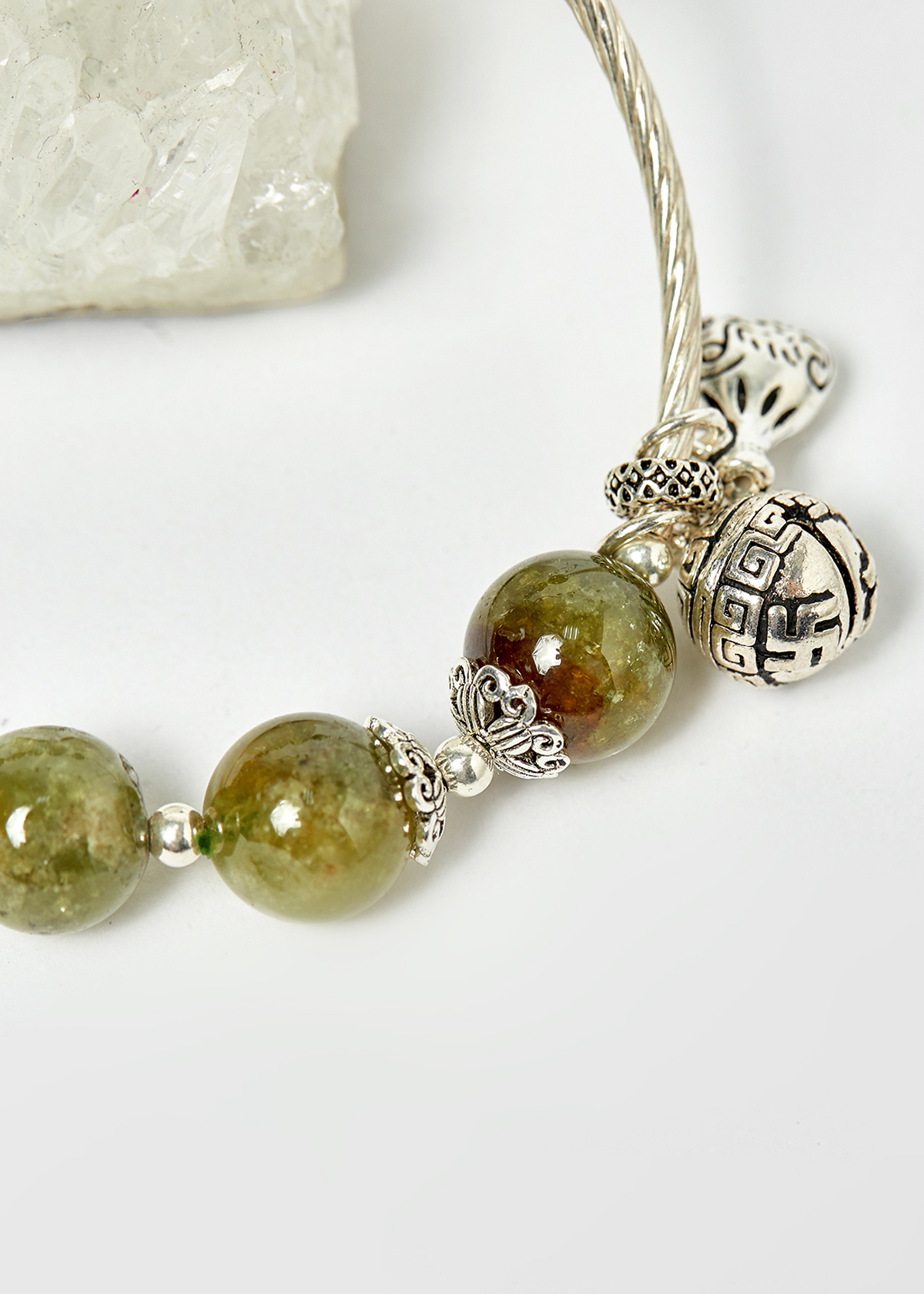 Vòng tourmaline xanh phối charm chuông bạc hạt 10mm , đk 52mm mệnh hỏa, mộc - Ngọc Quý Gemstones