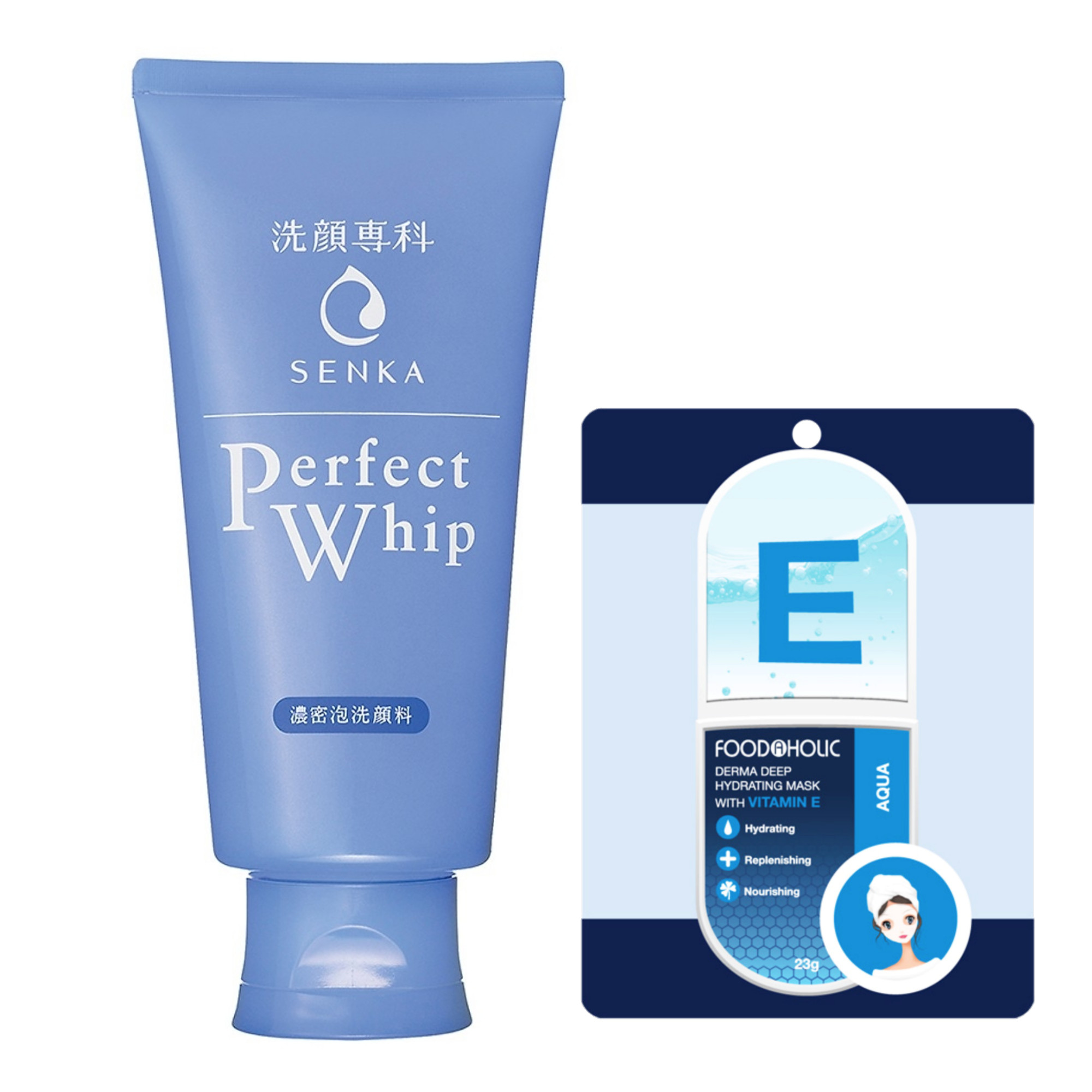 Sữa Rửa Mặt Tạo Bọt Làm Sạch Sâu Chiết Xuất Tơ Tằm Trắng Senka Perfect Whip 120 gram Tặng 1 Mặt Nạ Dưỡng Ẩm Sâu Foodaholic Vitamin E 23 gram