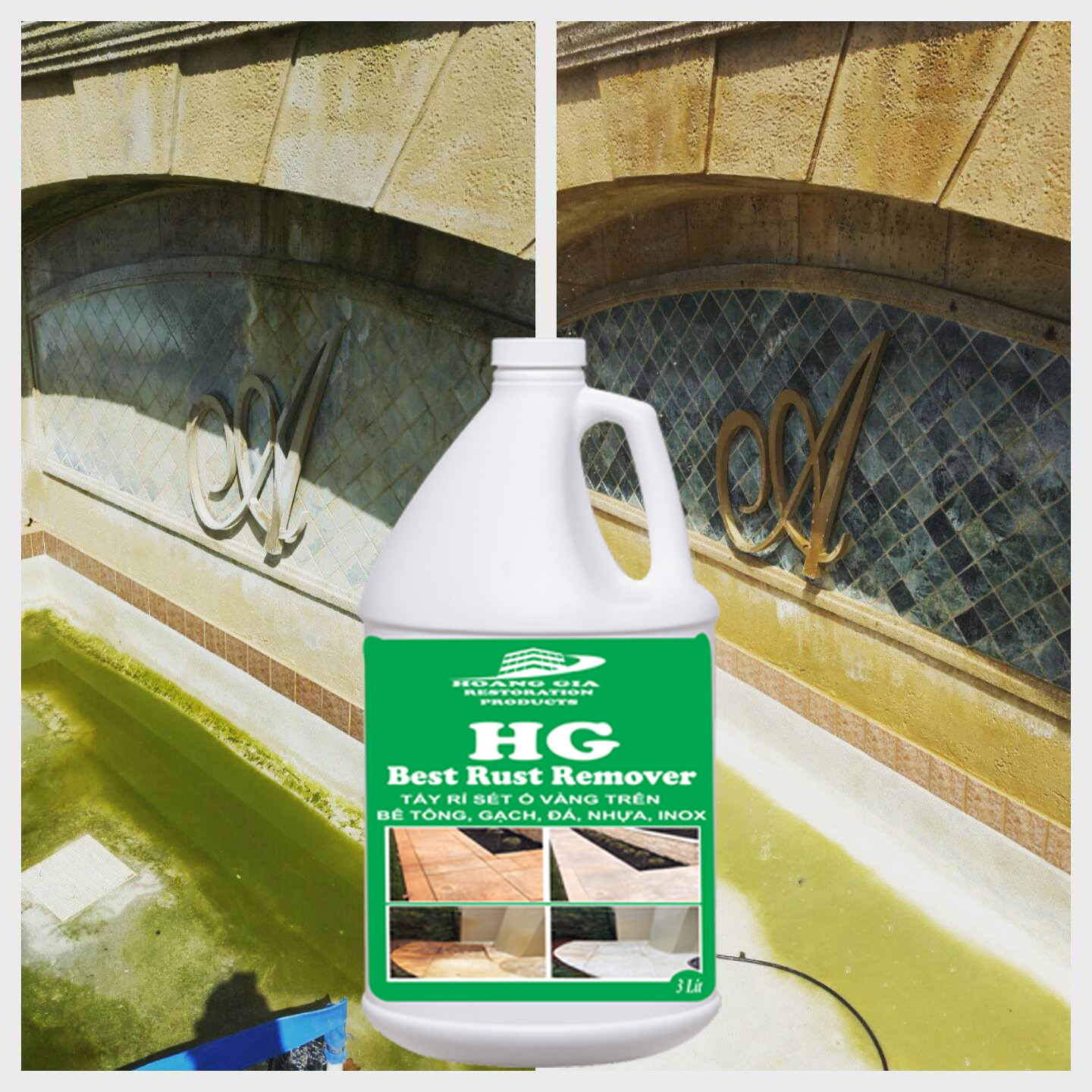 Dung dịch tẩy ố mốc rỉ sét ố vàng trên đá , Bê tông, nhựa HG Best Rust Remover 2000ml