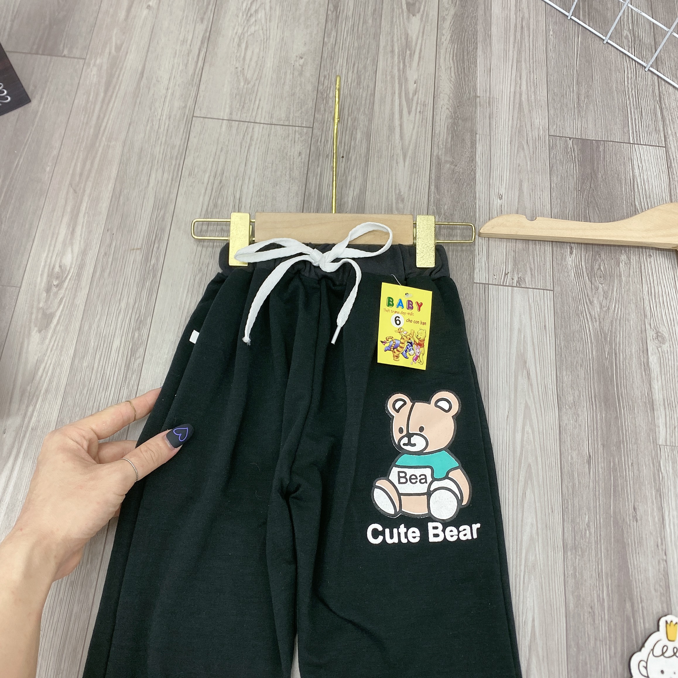 Quần jogger nỉ da cá cho bé trai bé gái &quot;CUTE BEAR&quot; 14-45kg. Kèm hình thật, chất vải dày dặn. B40