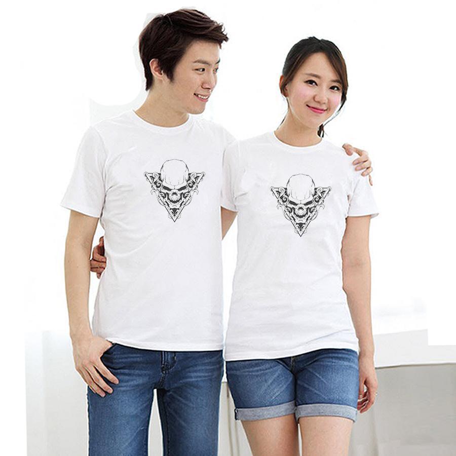 Áo thun cặp đôi in hình đầu lâu form rộng phong cách hàn quốc