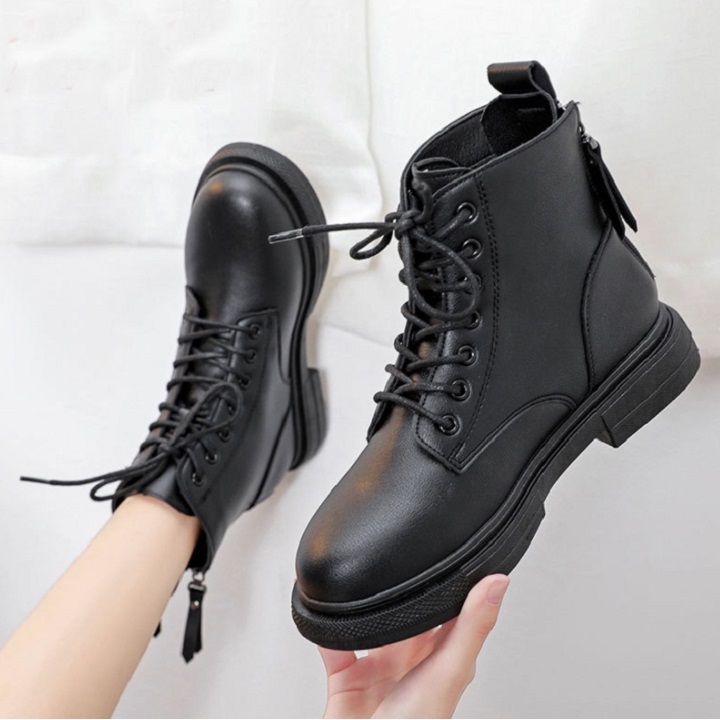 Giày boot nữ cột dây 2 dây kéo sau gót cá tính năng động street style S028
