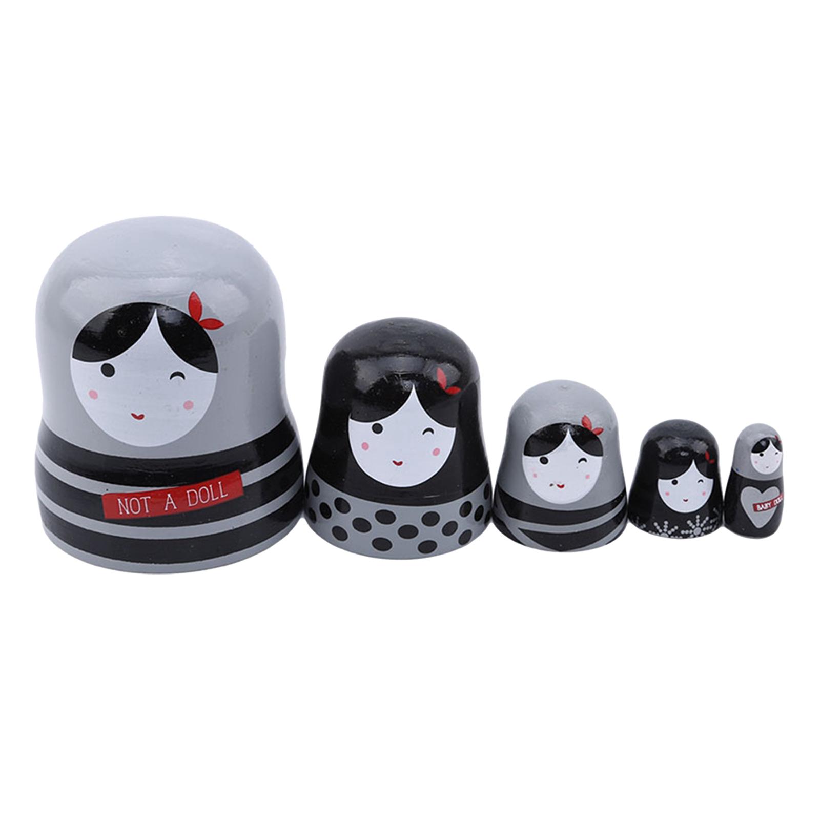 Cute Set of 5Pcs Wooden Nesting Dolls Matryoshka Christmas Russian Toy Girl