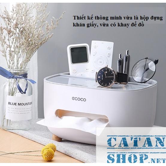 (Mẫu Mới) Hộp đựng khăn giấy, remote, điện thoại để bàn Cao Cấp, Kệ để đồ dùng đa năng, tiện dụng- GD465-HopKG-Ecoco