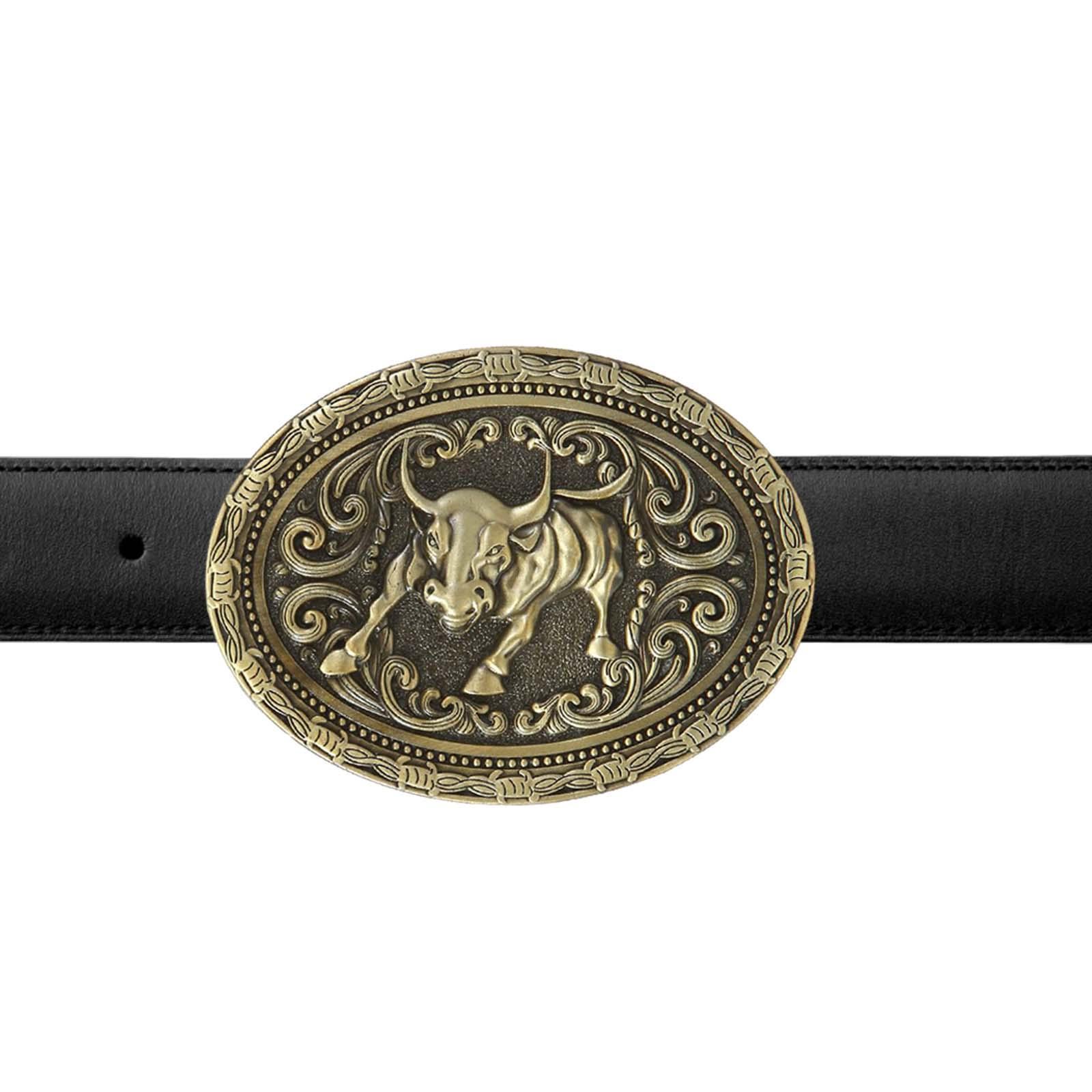 Men's Cowboy Belt Buckle Antique Engraved Animal Floral Novelty Buckles Bronze