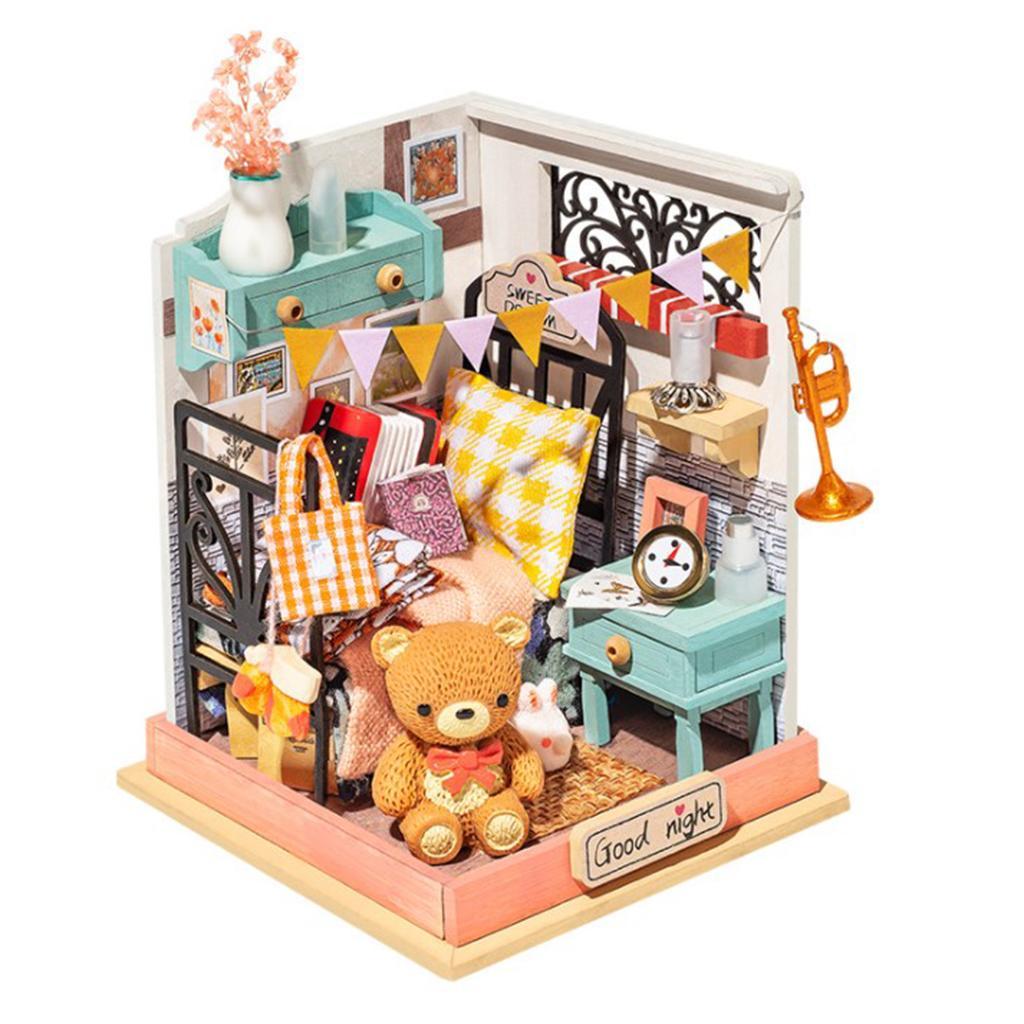 2 Pieces Handcraft Mini Doll House with Furniture Cottage Puzzle for Girls