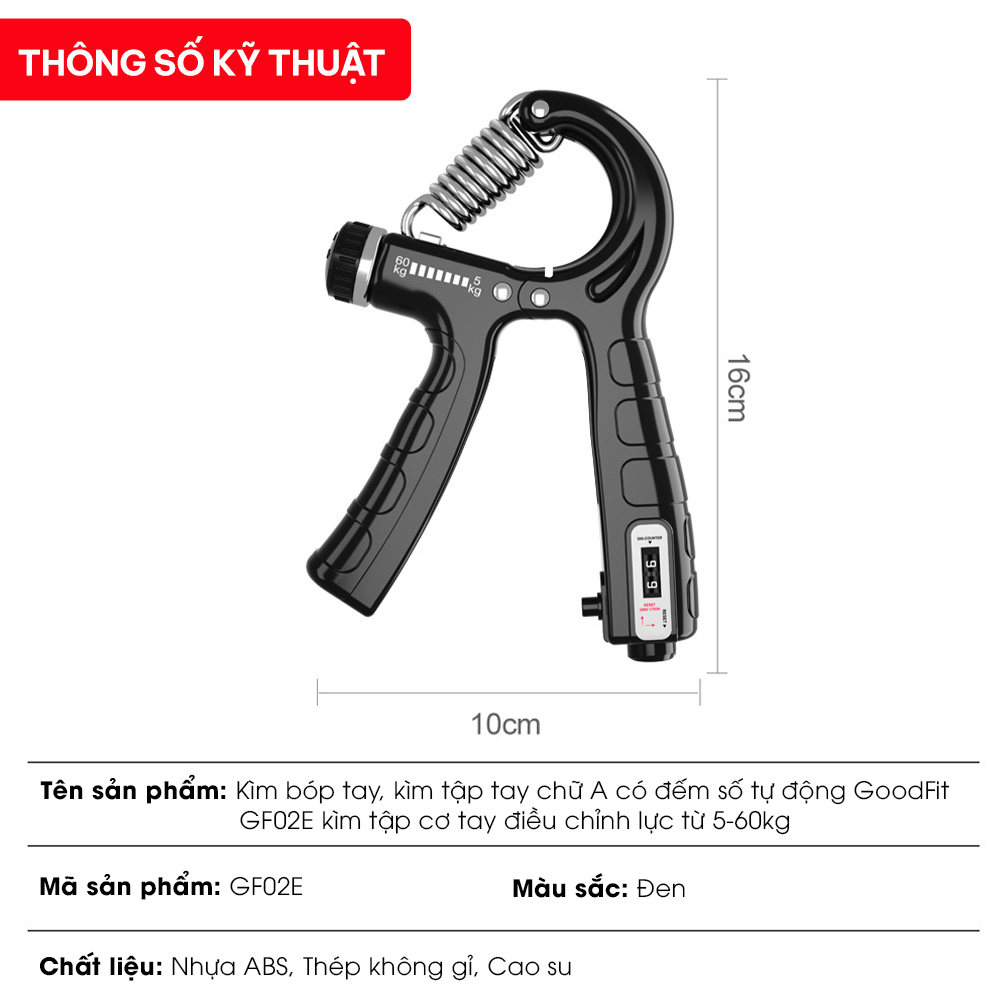 Kìm bóp tay, kìm tập tay chữ A có đếm số tự động GoodFit GF02E kìm tập cơ tay điều chỉnh lực từ 5-60kg