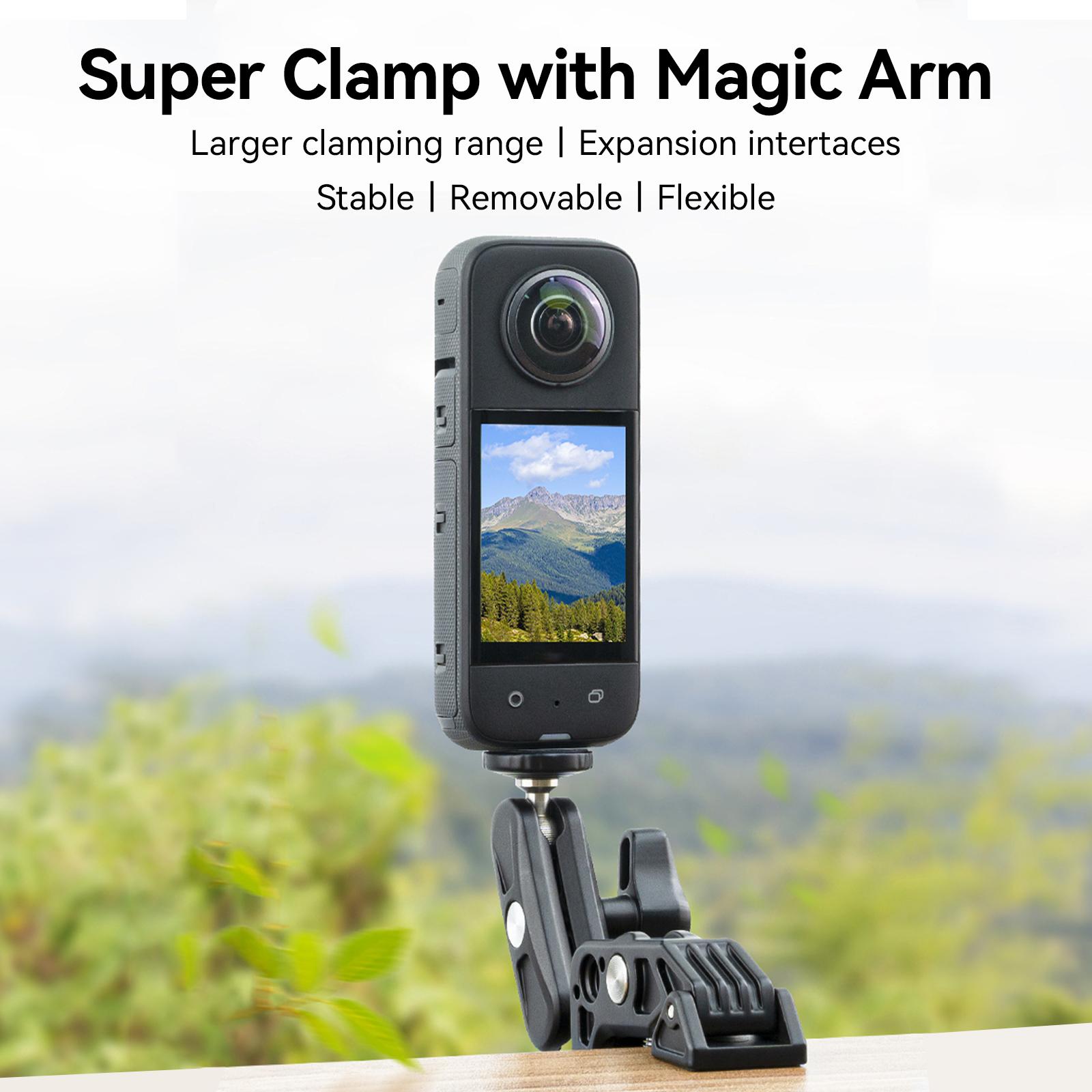 Kim kẹp siêu nhôm của Telesin với cánh tay ma thuật gấp đôi 360 ° cho GoPro Insta 360 x3 DJI Aciton 3 Camera hành động điện thoại di động