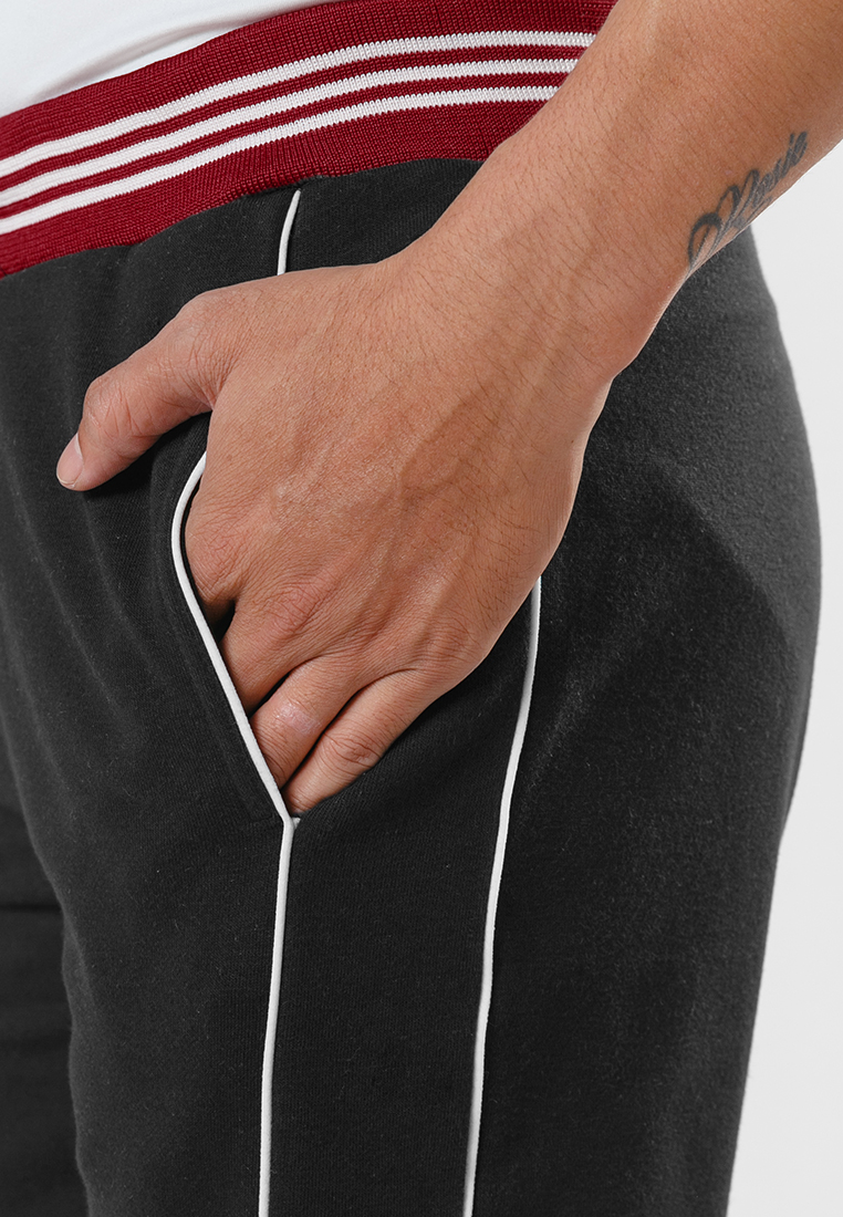 Quần short thun nam phối sọc hông Phúc An N0001 màu đen có big size