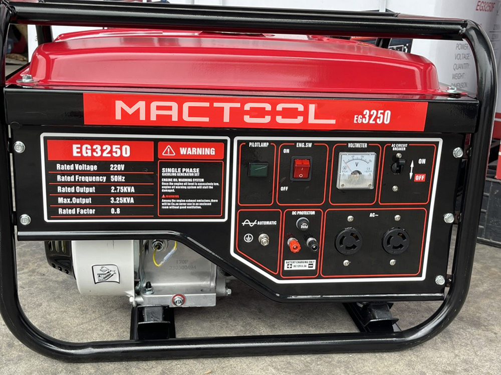 Máy phát điện chạy xăng Mactool EG3250 3.25KVA - máy phát điện gia đình lắp ráp theo tiêu chuẩn quốc tế được áp dụng phổ biến trong ngành xây dựng đời sống