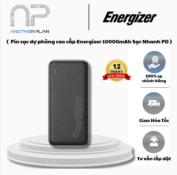 Pin sạc dự phòng cao cấp Energizer UE10055PQBK 10000mAh - Sạc Nhanh PD - BH 12 tháng