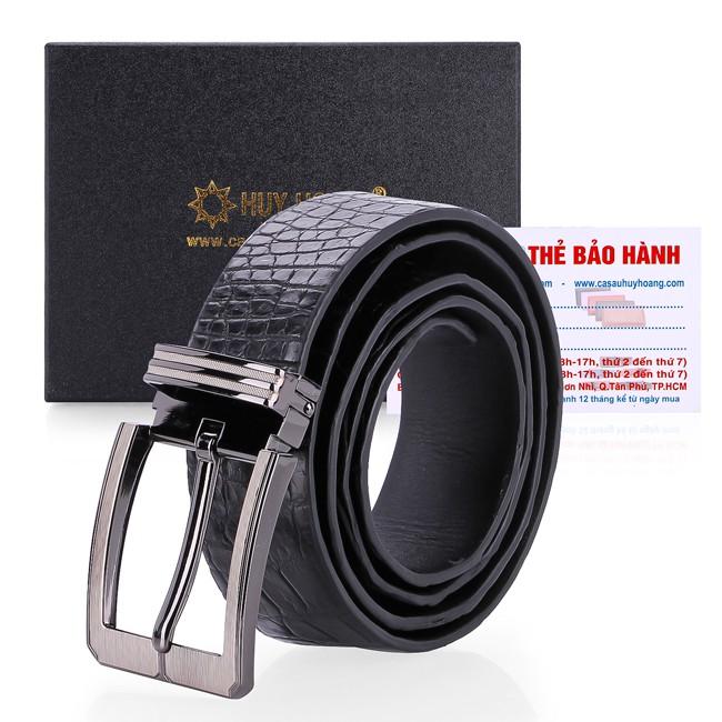 Dây nịt nam da cá sấu Huy Hoàng gai đuôi 4P đầu kim màu đen HT4835