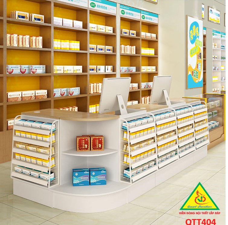 Bàn tính tiền siêu thị , Bàn thu ngân thiết kế tiện lợi QTT404 - Nội thất lắp ráp Viễn Đông Adv