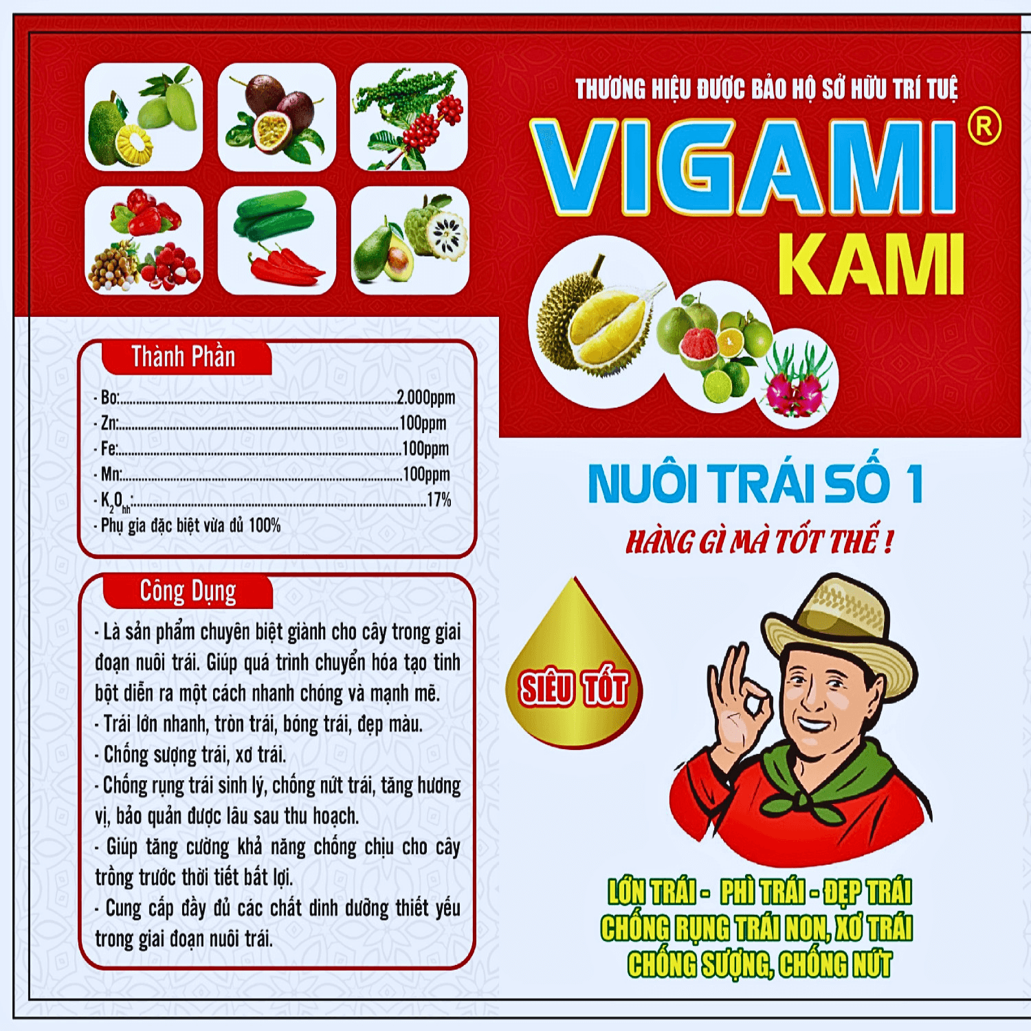 Phân bón Vigami KAMI nuôi trái số 1,lớn trái, đẹp trái, chống rụng trái non, nứt trái, sượng trái 1000ML