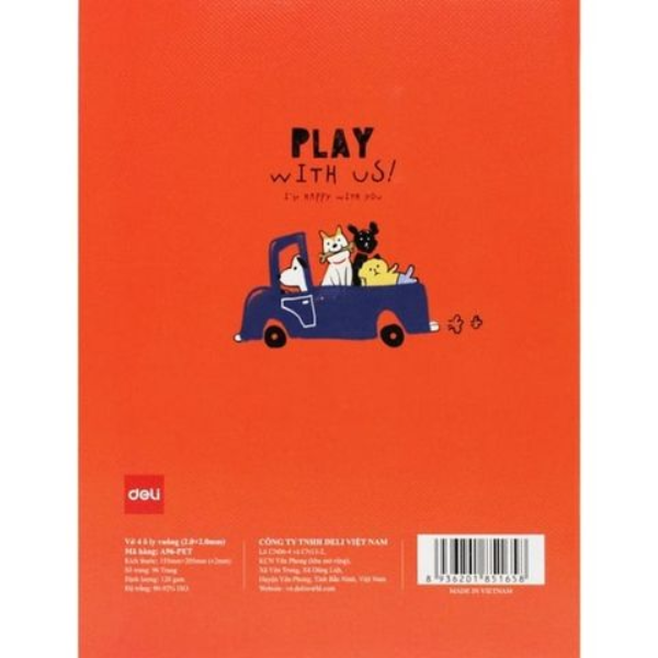 Tập Học Sinh - 4 Ô Ly Vuông - 96 Trang 120gsm - Deli CNA96-PET (Mẫu Bìa Giao Ngẫu Nhiên)