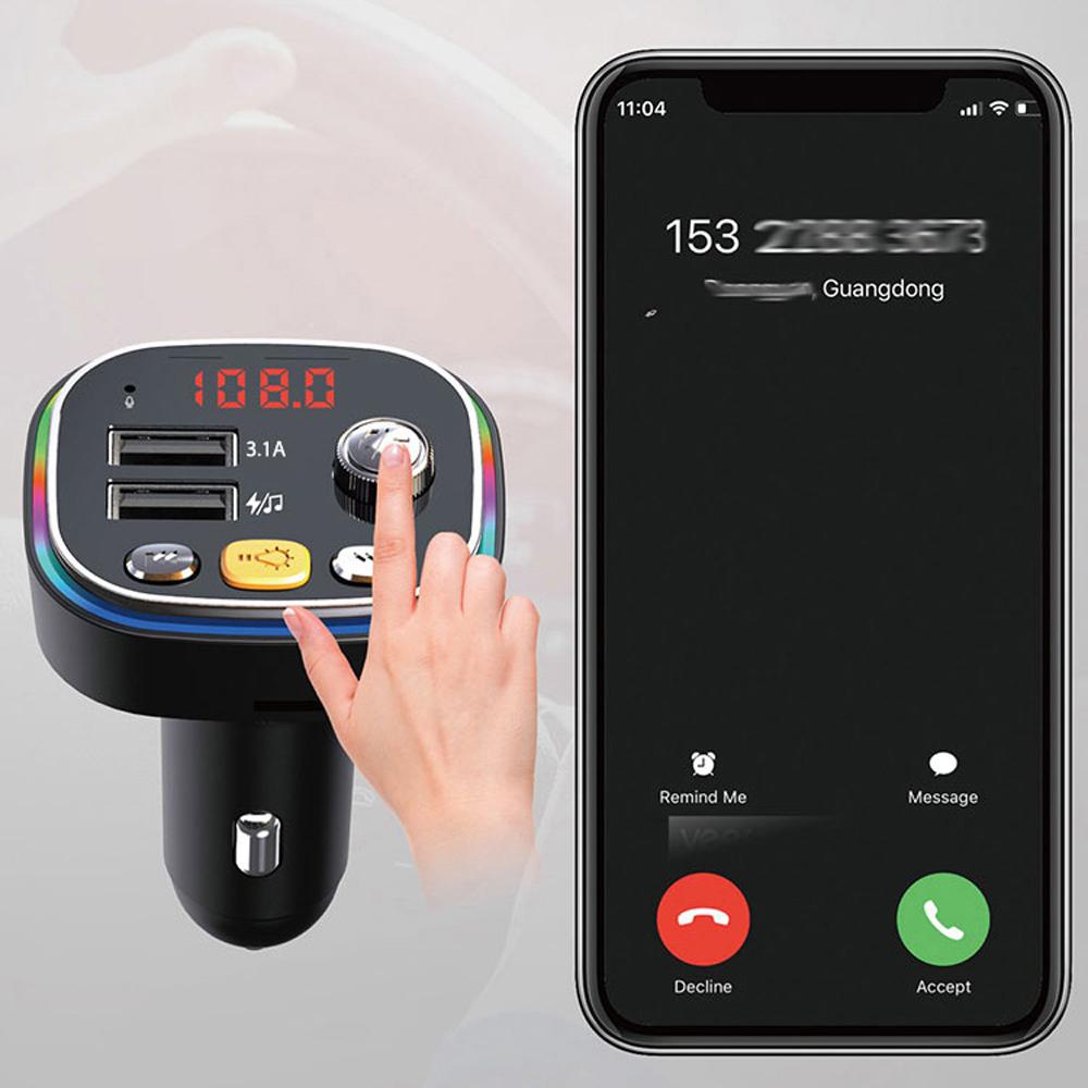 C20 Car FM Transmitter Dual USB Auto Audio Player Car BT MP3 Player with Colorful Light Car Driving Handsfree Call Accessory