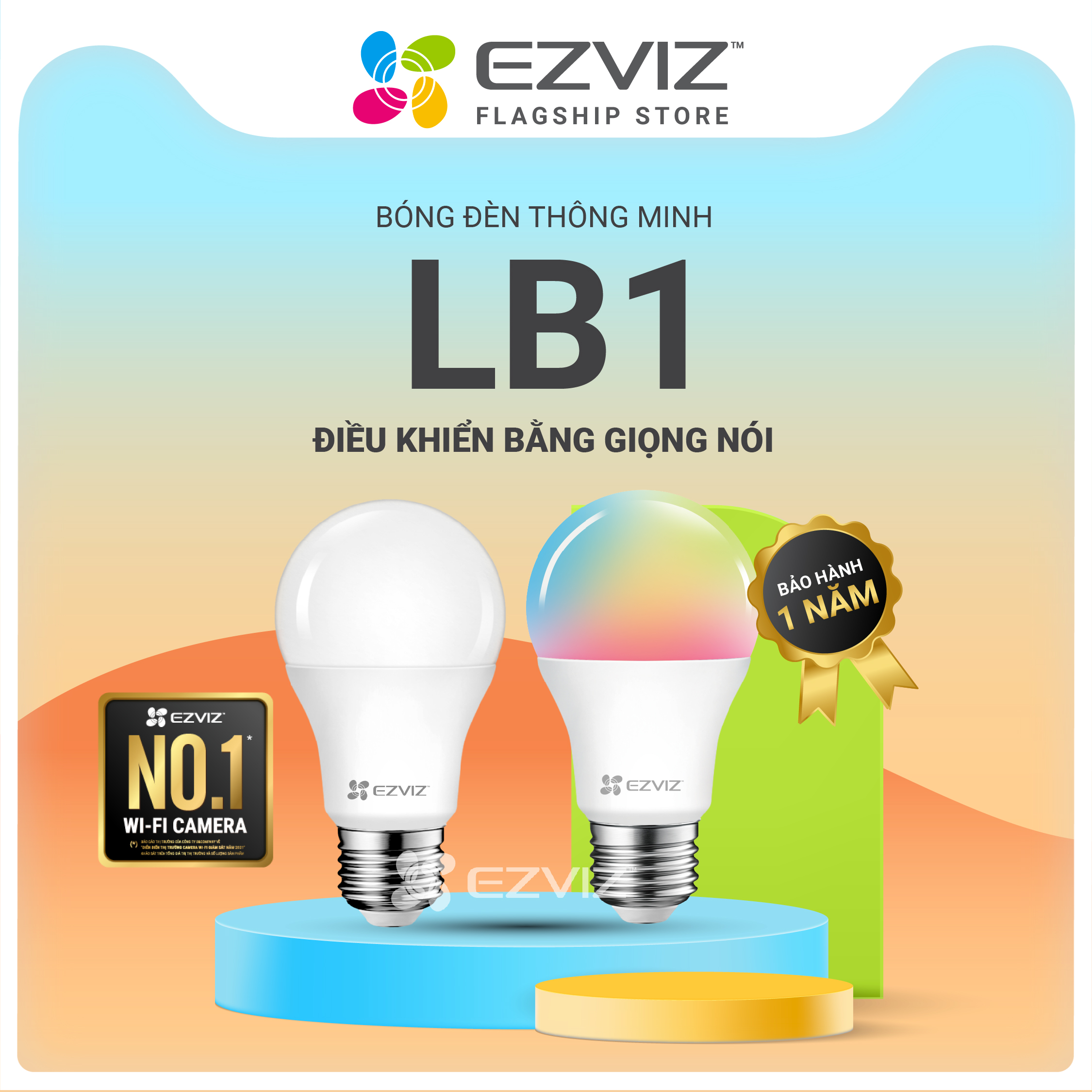 Bóng đèn EZVIZ LB1, Đèn Trắng Ngà hoặc Đèn màu (16 triệu màu), Kết nối WI-FI, Điều Khiển Từ Xa Qua Ứng Dụng Di Động, Cài đặt lịch trình &amp; hẹn giờ, Tiết kiệm năng lượng--Hàng chính hãng