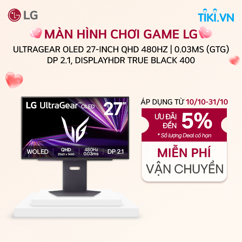 [Chỉ giao Miền Bắc/Nam] Màn hình chơi game LG UltraGear OLED 27-inch QHD 480Hz | 0.03ms (GtG), DP 2.1, DisplayHDR True Black 400 - Hàng chính hãng