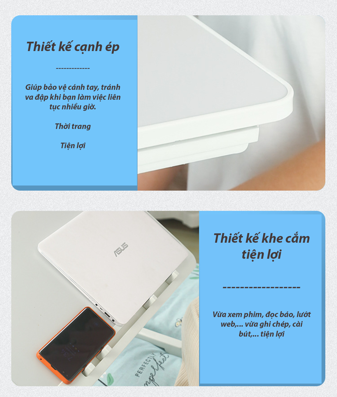 Bàn ngồi giường thông minh gấp gọn có ổ sạc