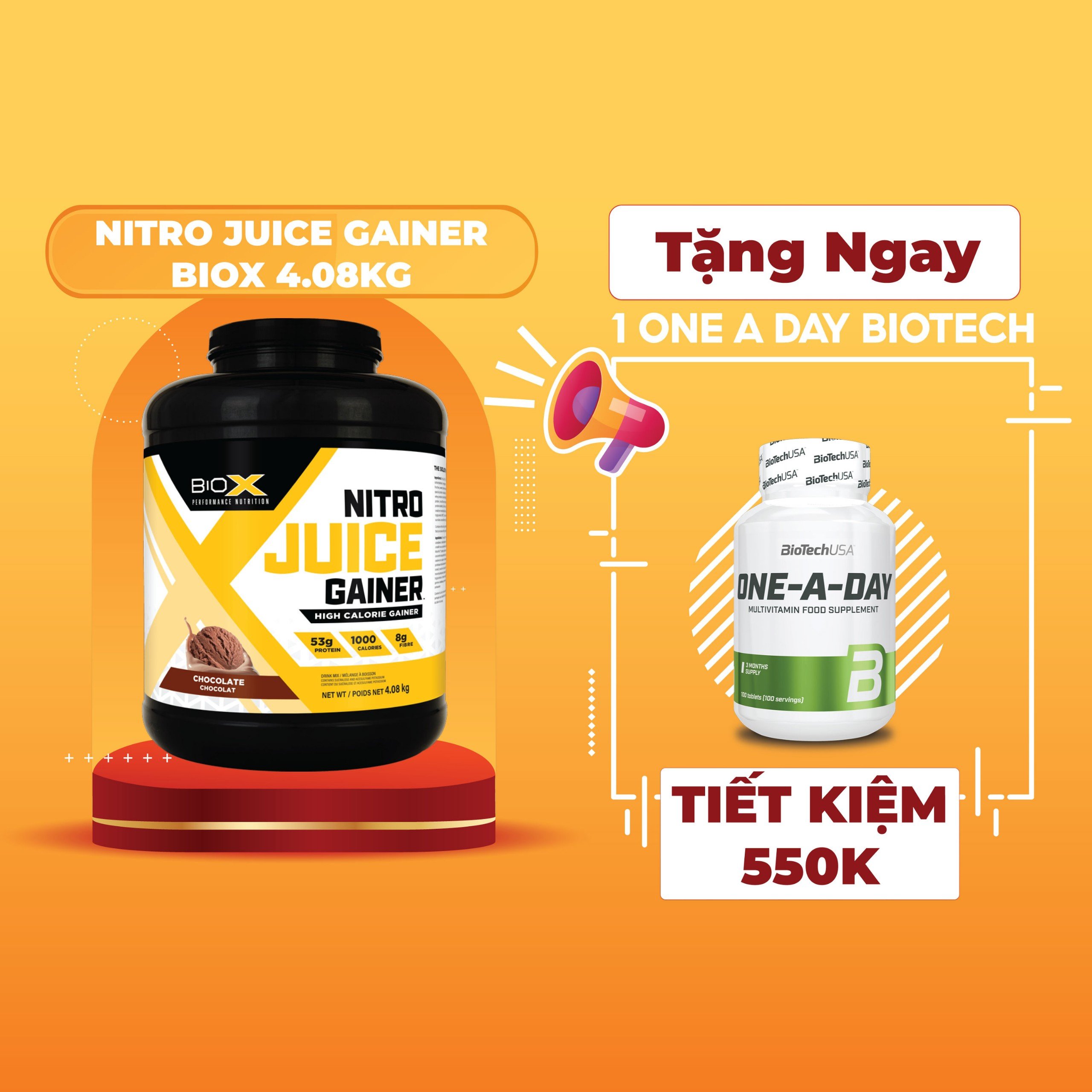 Sữa Tăng Cân Nitro Juice Gainer BioX Hộp 4.08Kg