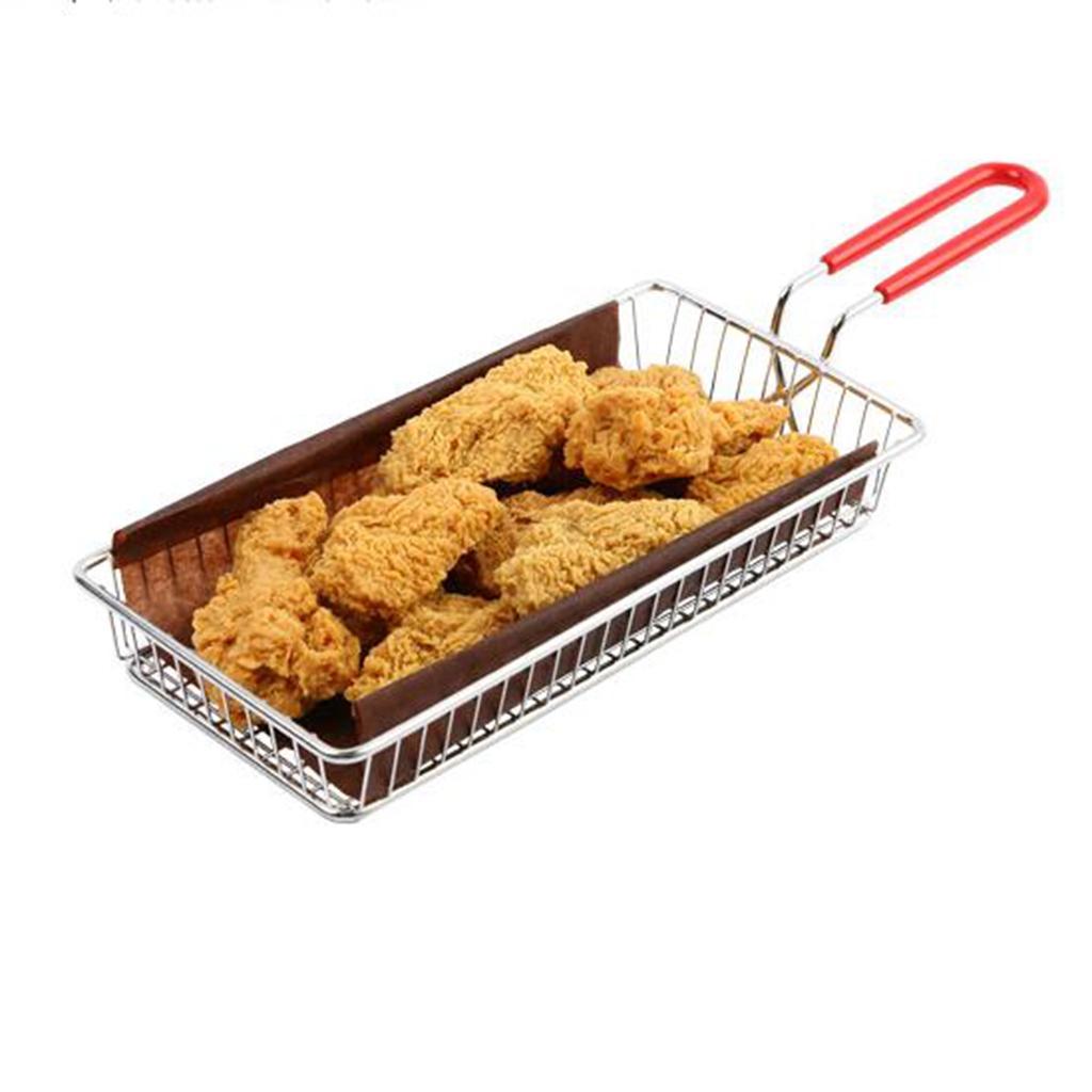 Rectangle Stainless Steel Fried Basket Strainer Fried Chicken Chips Colander