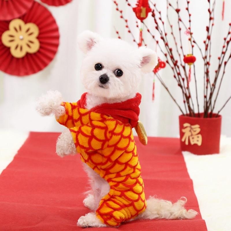 Áo lông 4 chân hình rồng cho chó mèo diện tết