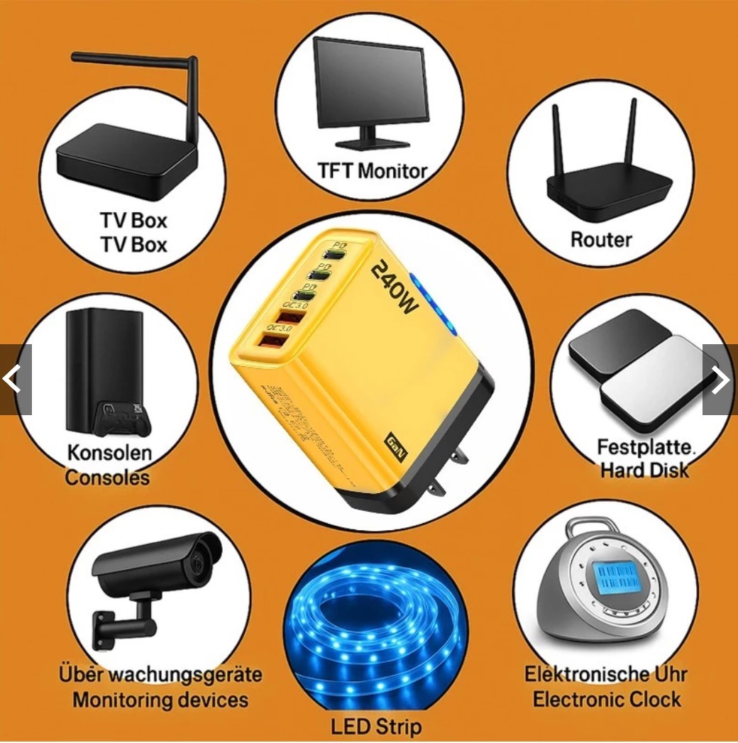 Bộ sạc GaN 240W - Sạc nhanh USB 5 cổng PD có đèn LED, Sạc siêu nhanh Type C cho máy tính xách tay, điện thoại và MacBook - miếng lót chuột