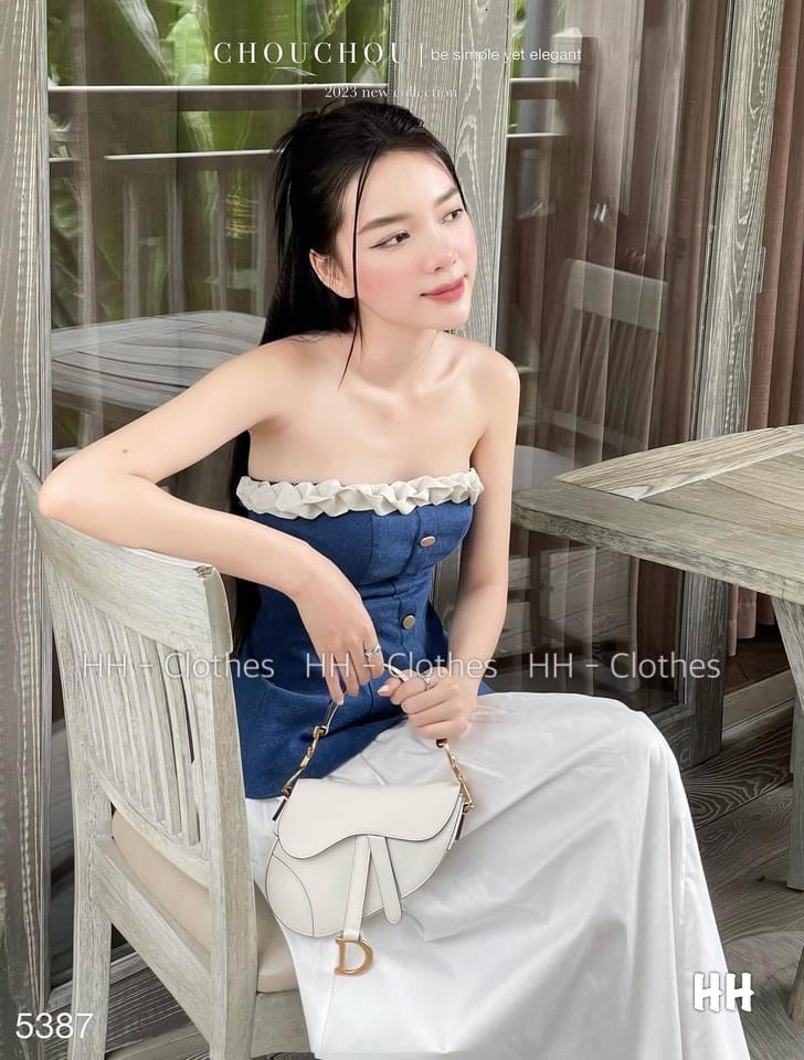 SET ĐI CHƠI, SET 2 MÓN ÁO KIỂU CÚP NGỰC XẺ PHỐI CHÂN VÁY DÀI CỰC XINH IU
