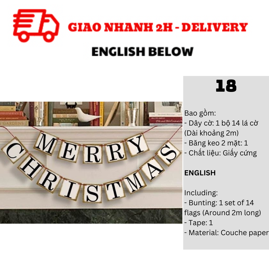 Bộ Dây Cờ Noel Trang Trí Tiệc Nhiều Mẫu - Merry Christmas Bunting DCXM10